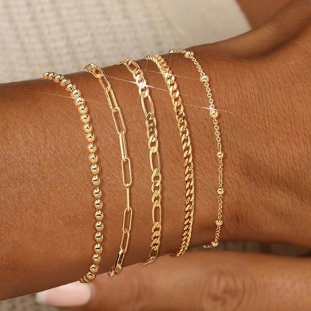 adoyi 14K Gold Plated 6.8 inch Adjustable / Stackable Bracelet Set