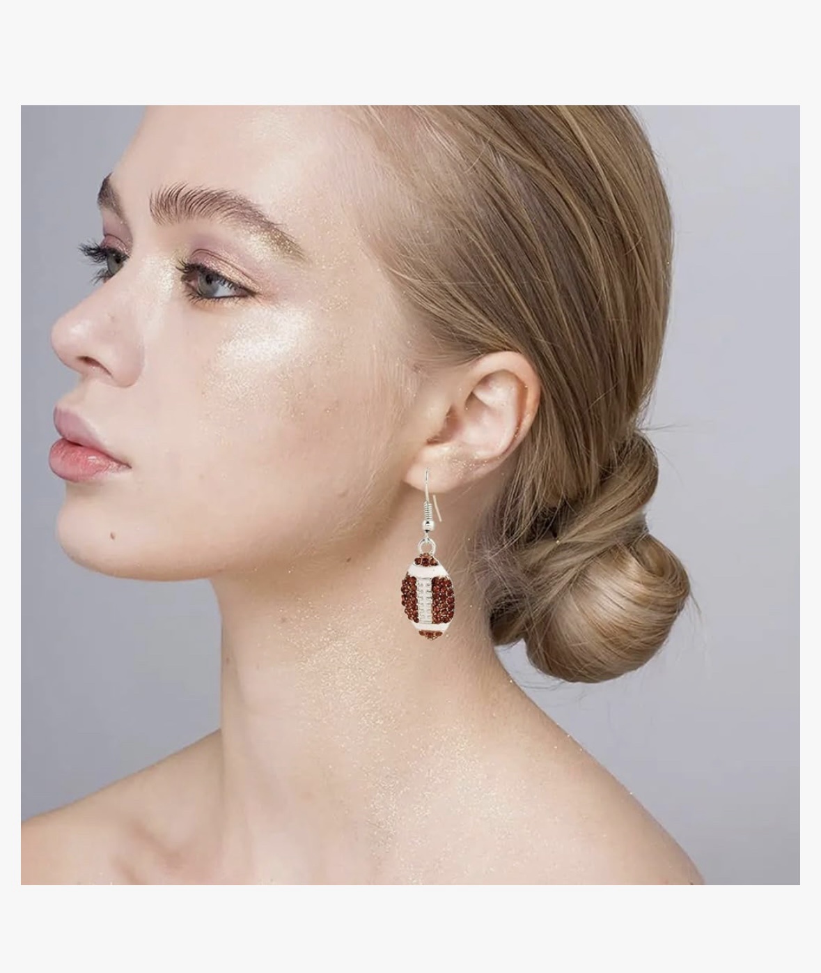 Rhinestone Football Shiny Crystal Drop Earrings for Women - Image 3